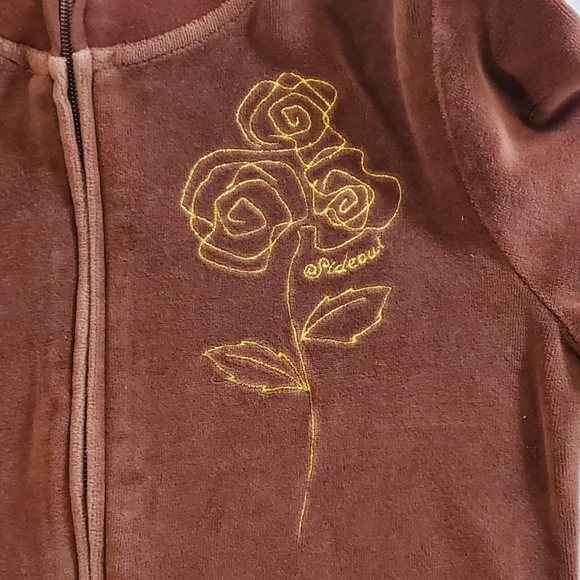2413 * Sideout Embroidered Rose Velour Zip Jacket Brown Size M (10/12) Y2K - Picture 8 of 14